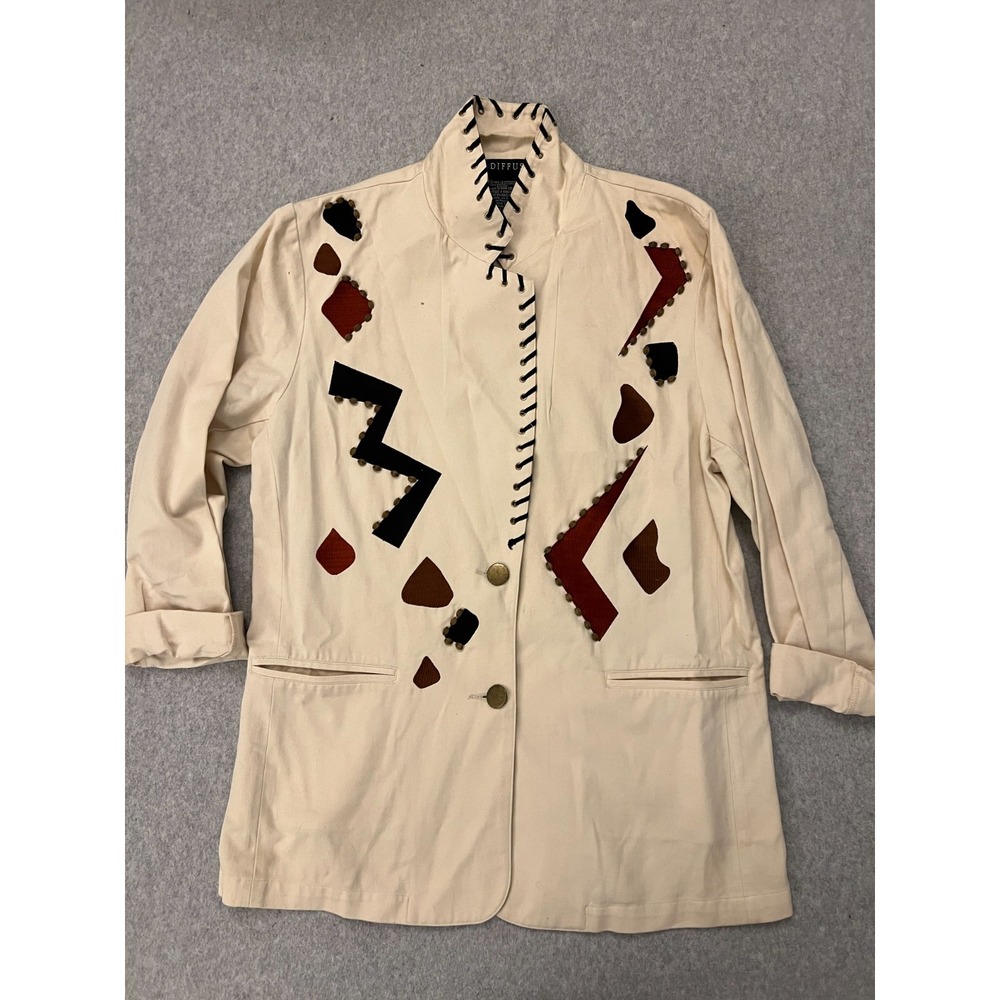 I.B. Diffusion Jacket Women's Size 12 Abstract Lace Up Neck Western Vintage 80s‎